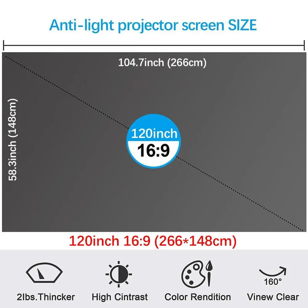 100inch 4K UHD Anti-Light Foldable Portable Projector Screen