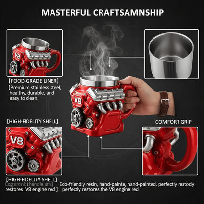 Handcrafted 3D Coffee Cup-V6/V8 3D Engine Stainless Steel Mug