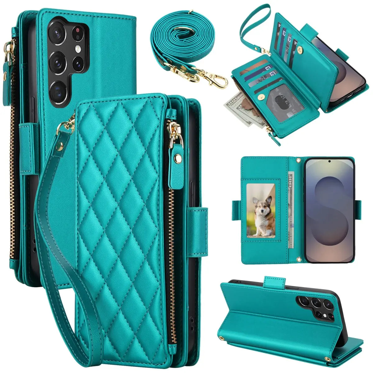 Samsung Wallet Case with 9 Card Slots, Zipper Pocket & Kickstand
