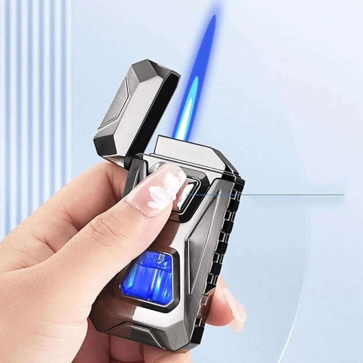 🎁Gift Voice-Activated Dual Flame Lighter (Butane Not Included)  | USB Rechargeable Windproof Refillable with Visible Window