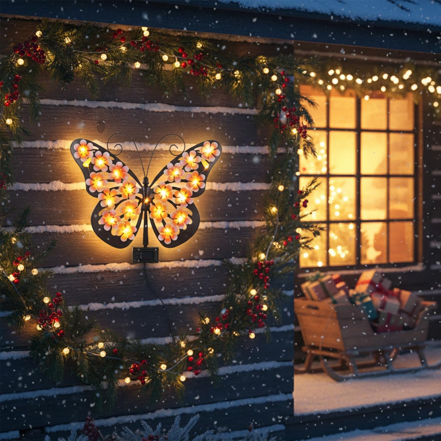Metal Outdoor Wall Decor With Solar Lights