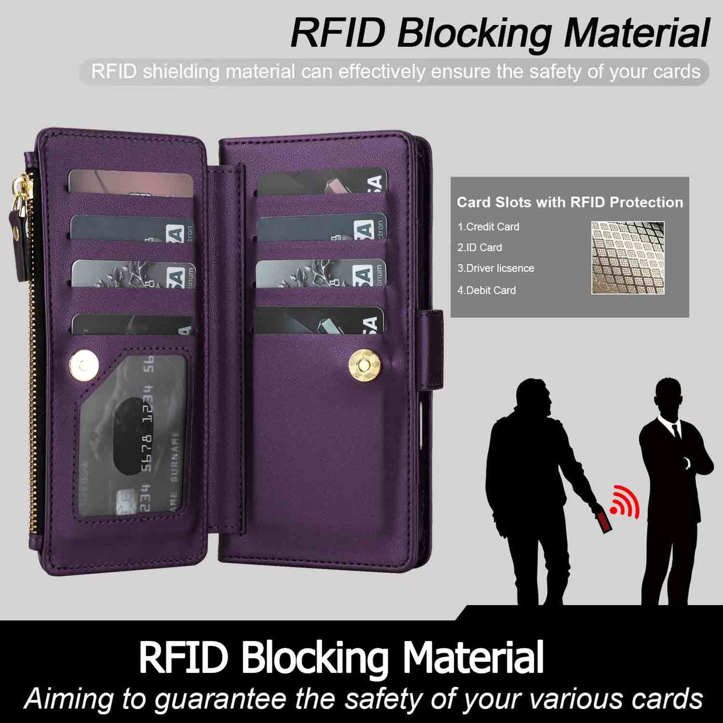 Samsung Wallet Case with 9 Card Slots, Zipper Pocket & Kickstand