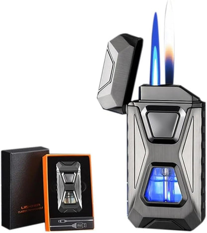 🎁Gift Voice-Activated Dual Flame Lighter (Butane Not Included)  | USB Rechargeable Windproof Refillable with Visible Window