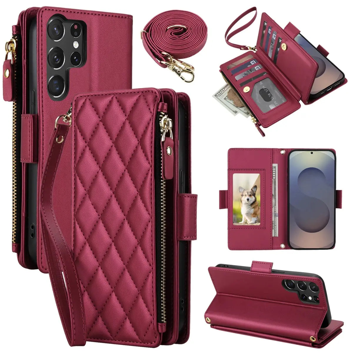 Samsung Wallet Case with 9 Card Slots, Zipper Pocket & Kickstand