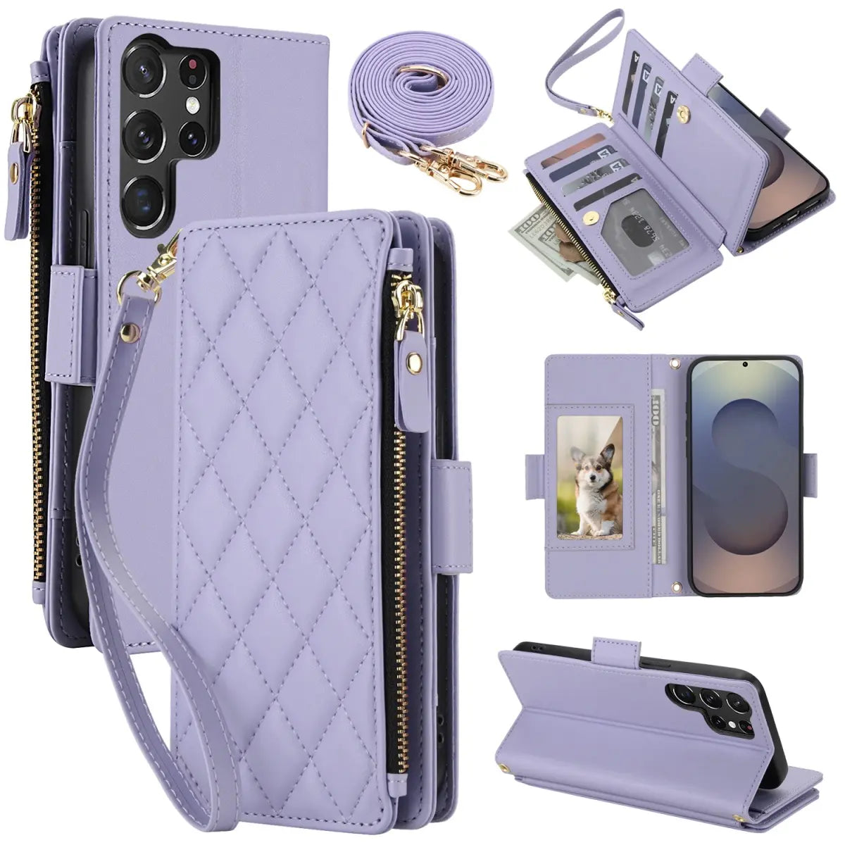 Samsung Wallet Case with 9 Card Slots, Zipper Pocket & Kickstand