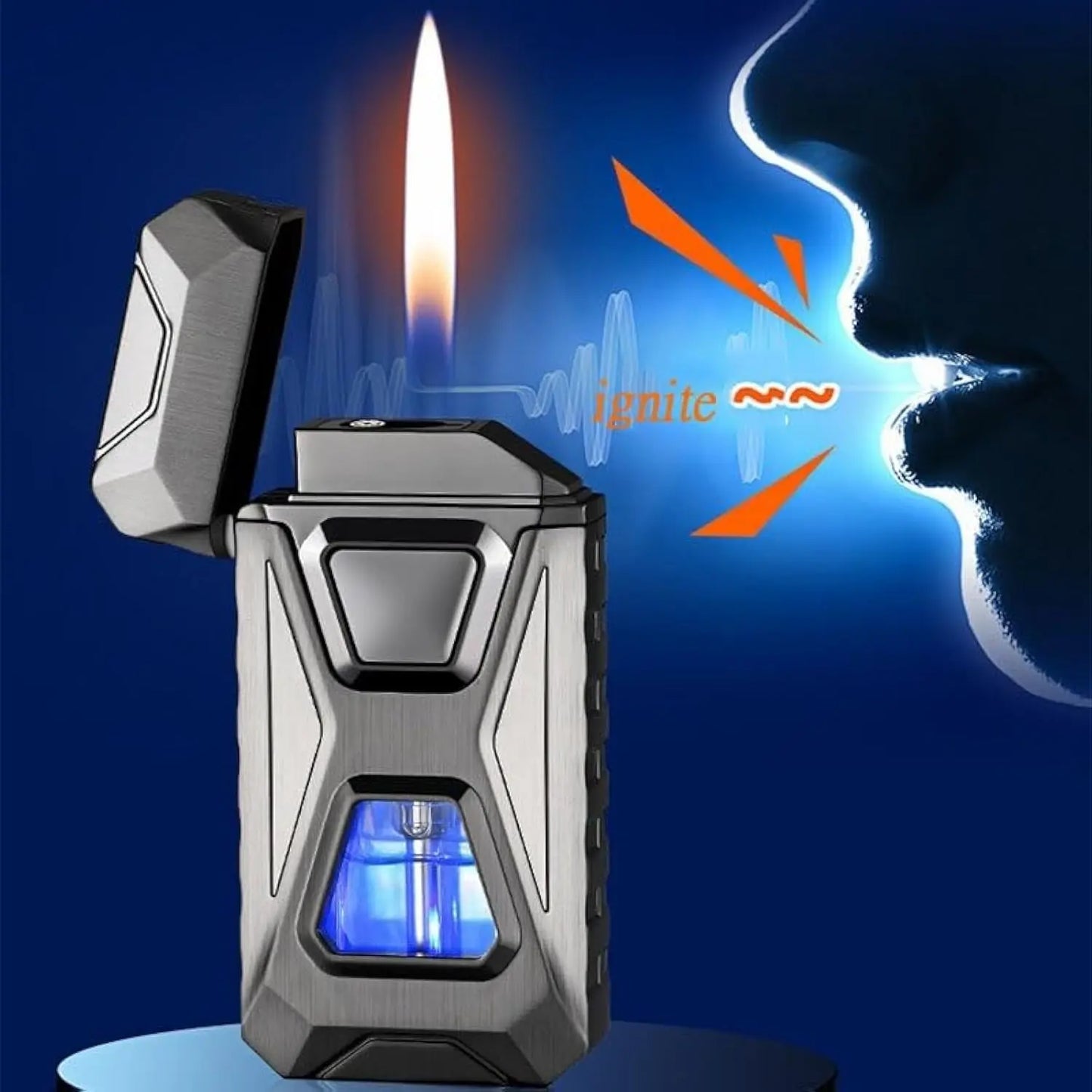 🎁Gift Voice-Activated Dual Flame Lighter (Butane Not Included)  | USB Rechargeable Windproof Refillable with Visible Window