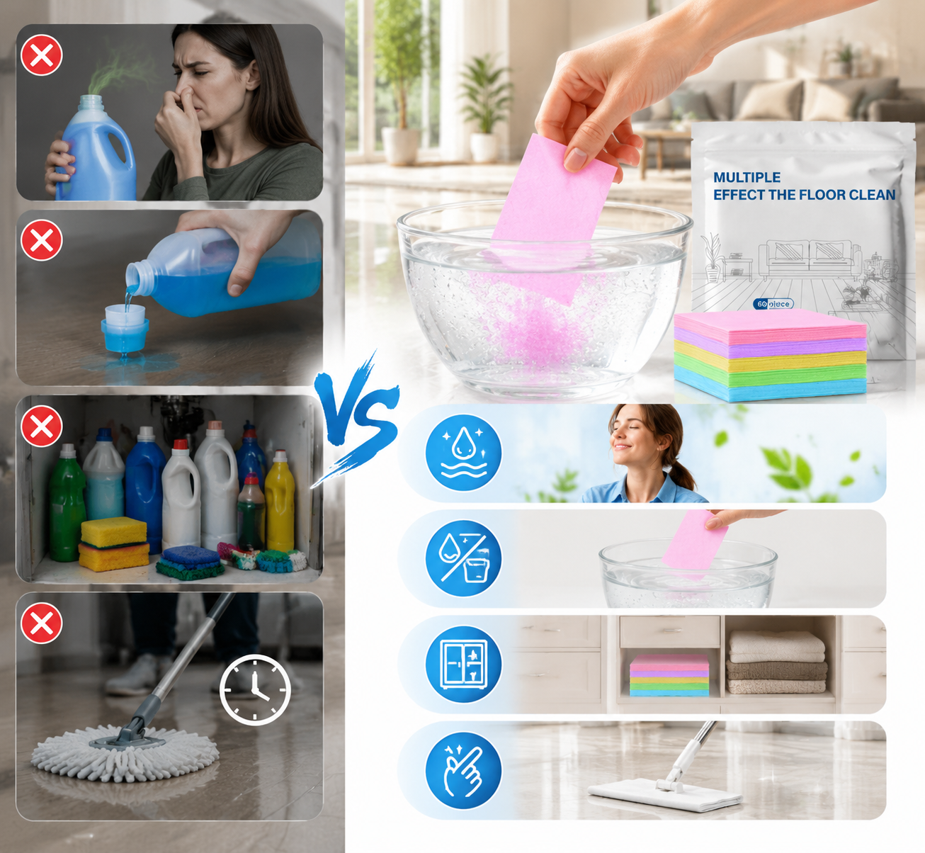 60-Pieces Multi-Effect Floor Cleaning Sheets