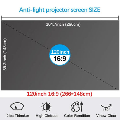 100inch 4K UHD Anti-Light Foldable Portable Projector Screen