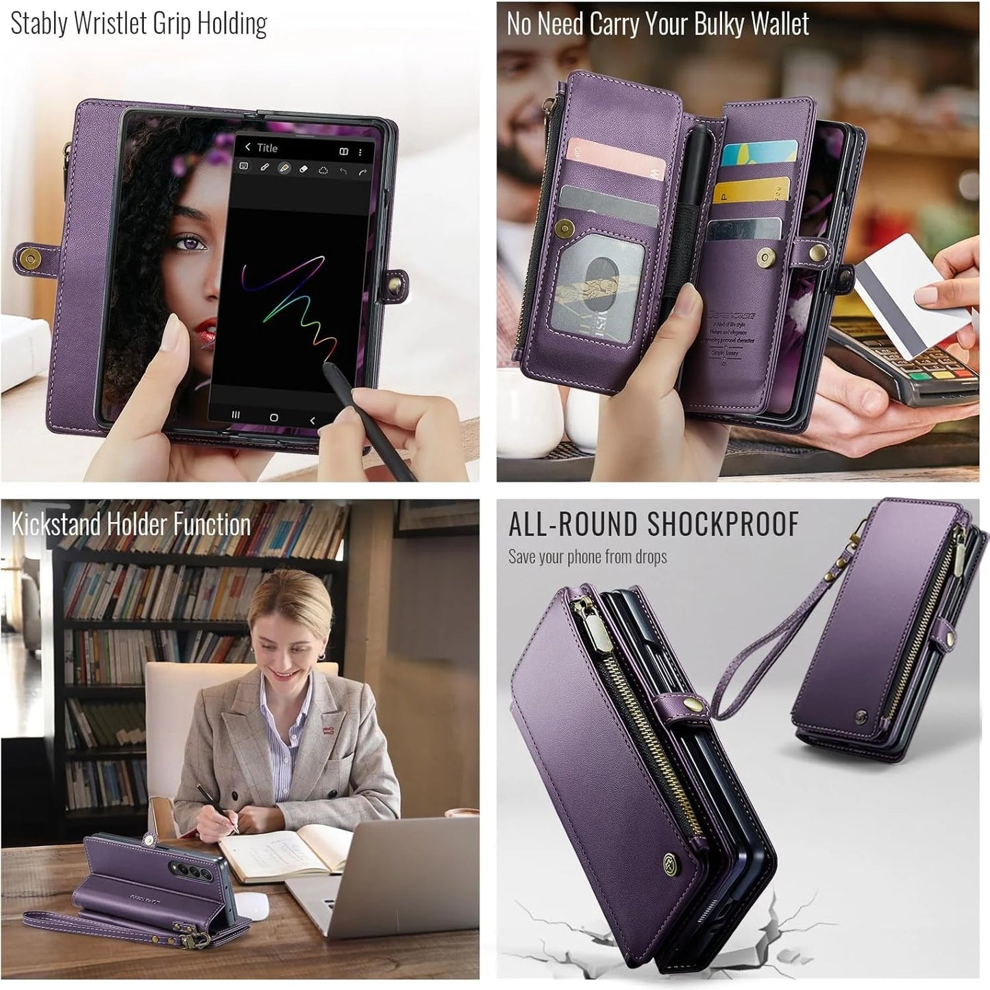 Samsung Wallet Case with 9 Card Slots, Zipper Pocket & Kickstand