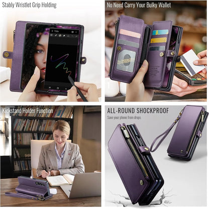 Samsung Wallet Case with 9 Card Slots, Zipper Pocket & Kickstand