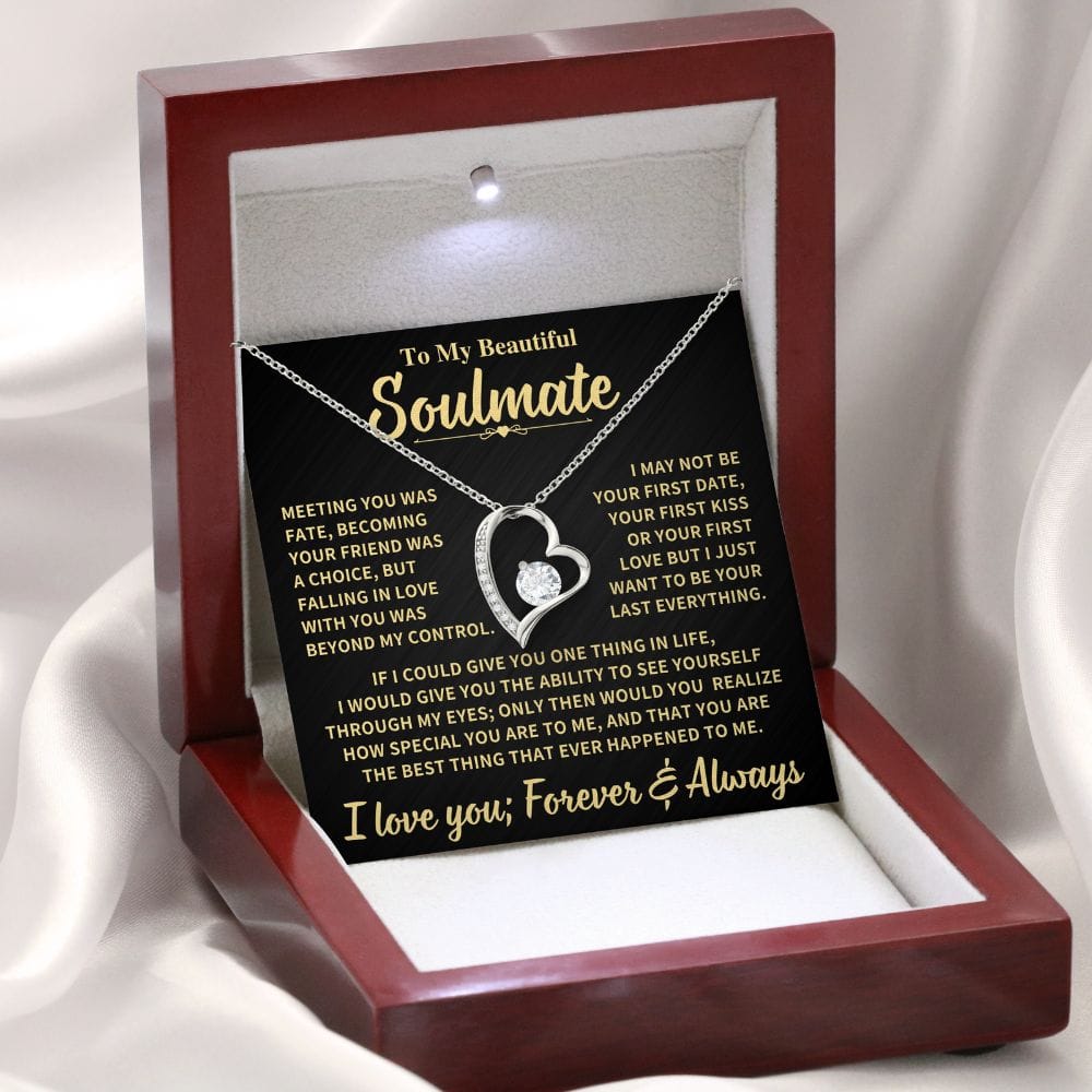 To My Beautiful Soulmate Gift, "Meeting You Was Fate" Heart Necklace