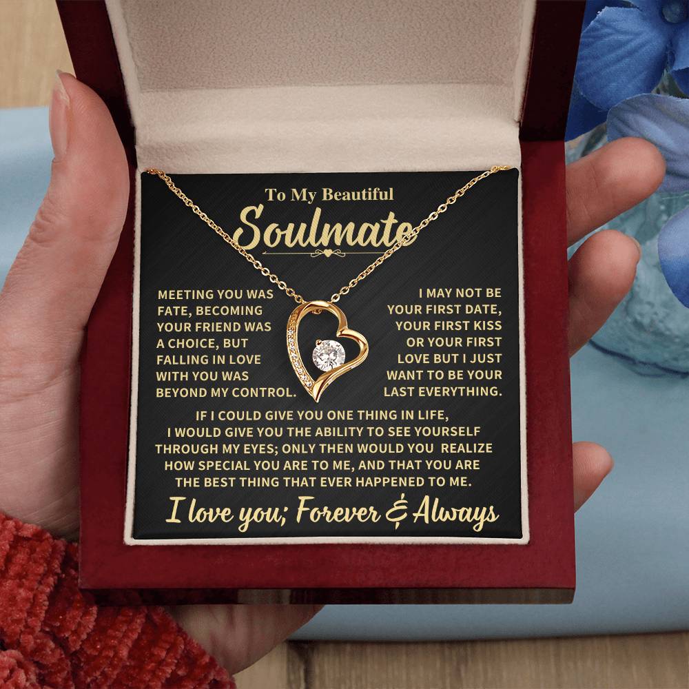 To My Beautiful Soulmate Gift, "Meeting You Was Fate" Heart Necklace