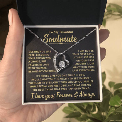 To My Beautiful Soulmate Gift, "Meeting You Was Fate" Heart Necklace