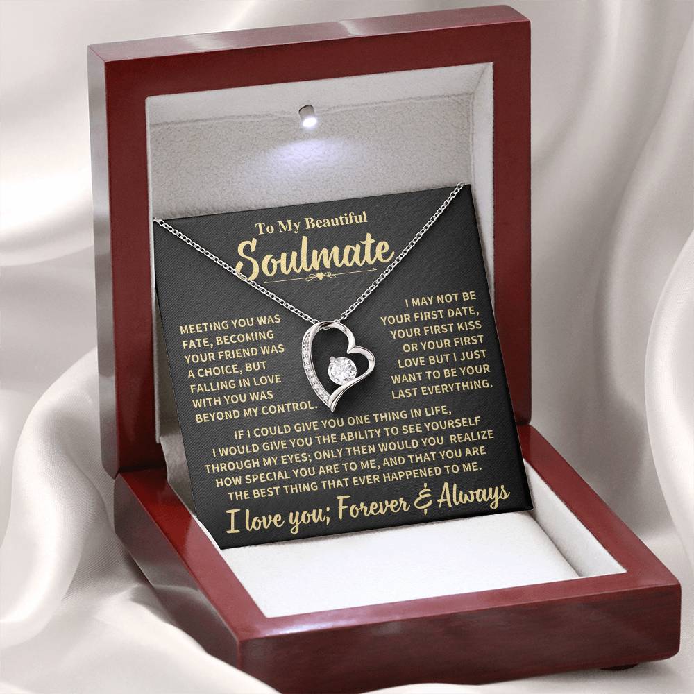 To My Beautiful Soulmate Gift, "Meeting You Was Fate" Heart Necklace