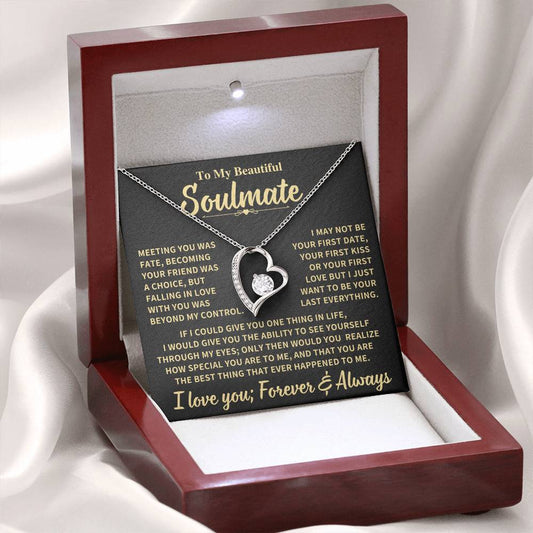 To My Beautiful Soulmate Gift, "Meeting You Was Fate" Heart Necklace