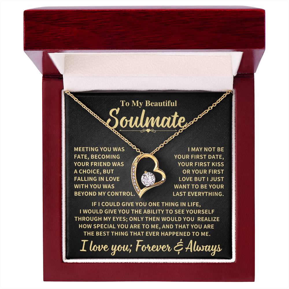 To My Beautiful Soulmate Gift, "Meeting You Was Fate" Heart Necklace