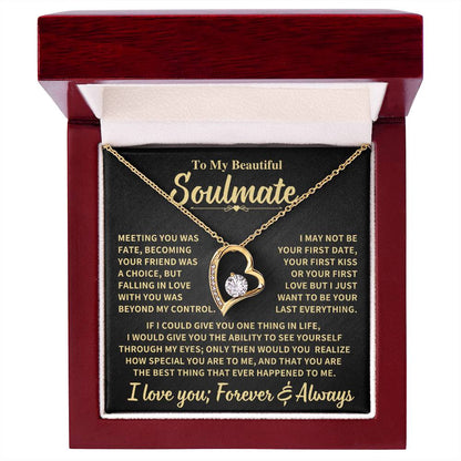 To My Beautiful Soulmate Gift, "Meeting You Was Fate" Heart Necklace