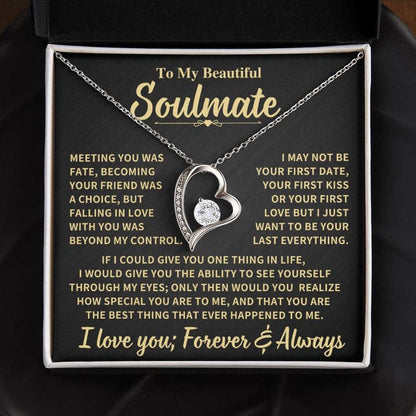 To My Beautiful Soulmate Gift, "Meeting You Was Fate" Heart Necklace